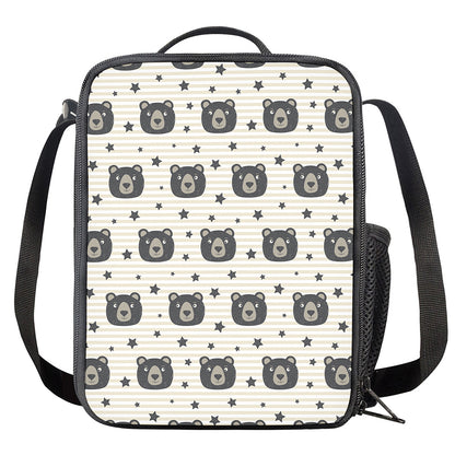 Cute Black Bear Pattern Print Crossbody Lunch Bag