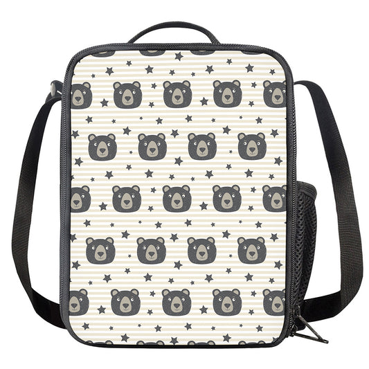 Cute Black Bear Pattern Print Crossbody Lunch Bag