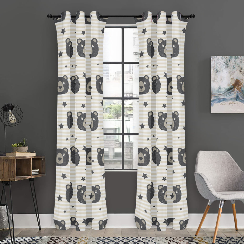 Cute Black Bear Pattern Print Curtain