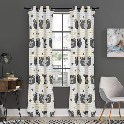 Cute Black Bear Pattern Print Curtain