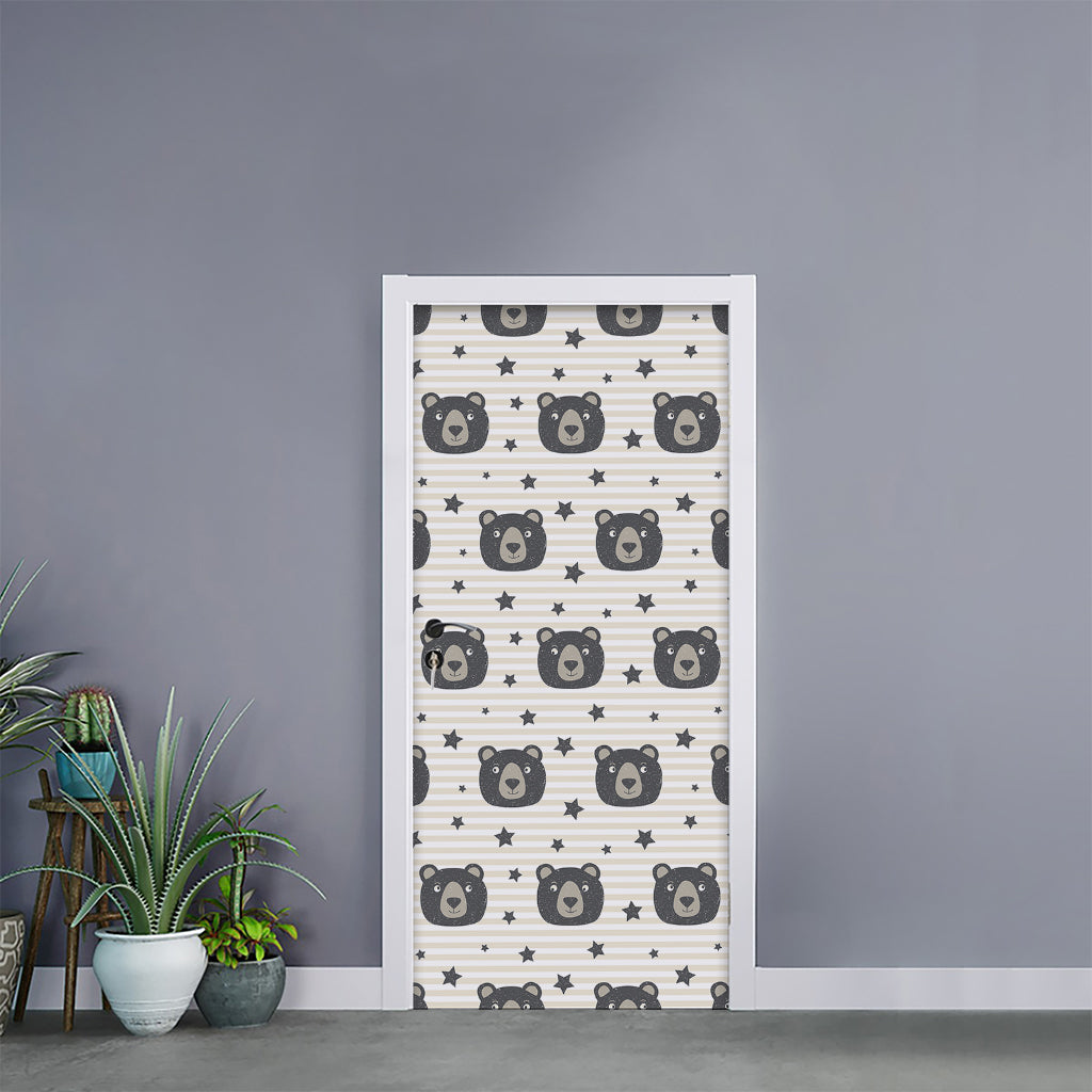 Cute Black Bear Pattern Print Door Sticker