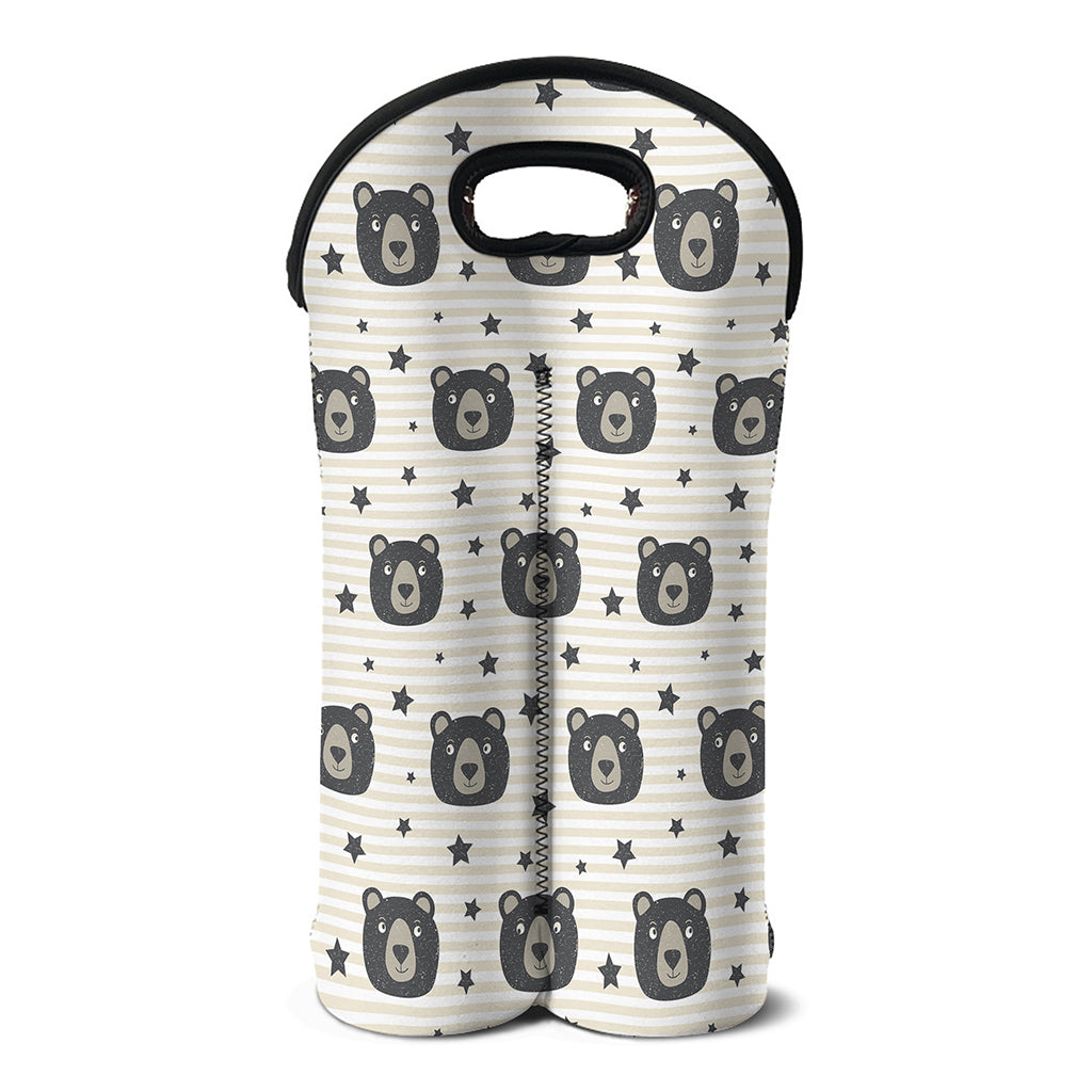 Cute Black Bear Pattern Print Double Neoprene Wine Tote