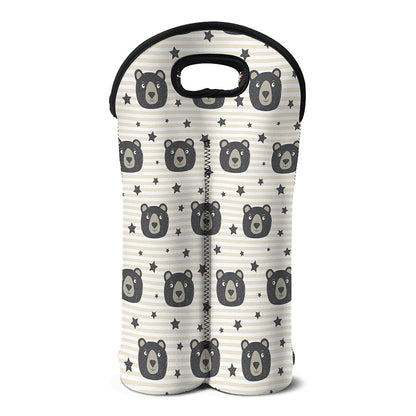 Cute Black Bear Pattern Print Double Neoprene Wine Tote