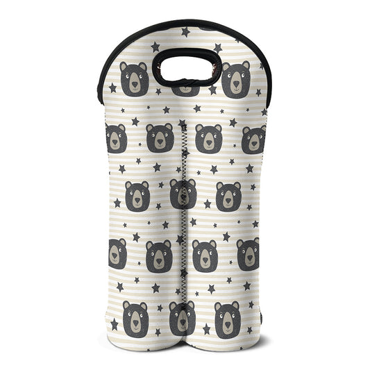 Cute Black Bear Pattern Print Double Neoprene Wine Tote