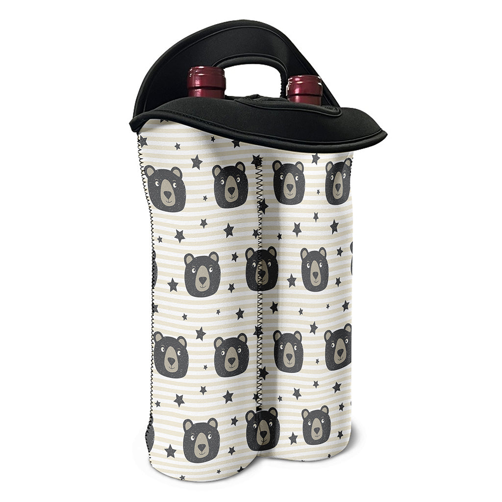 Cute Black Bear Pattern Print Double Neoprene Wine Tote