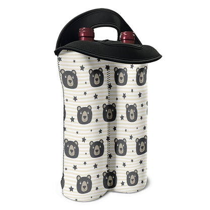 Cute Black Bear Pattern Print Double Neoprene Wine Tote