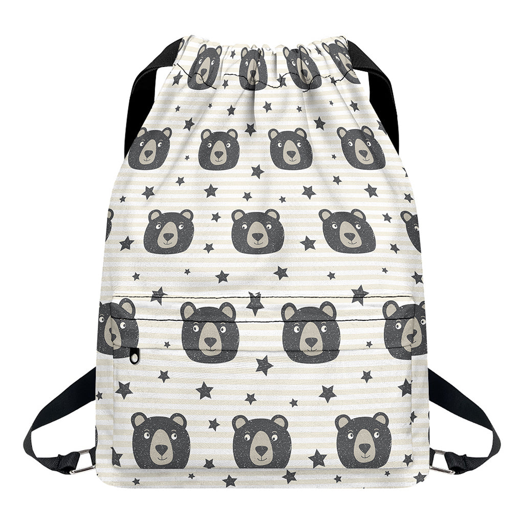 Cute Black Bear Pattern Print Drawstring Backpack
