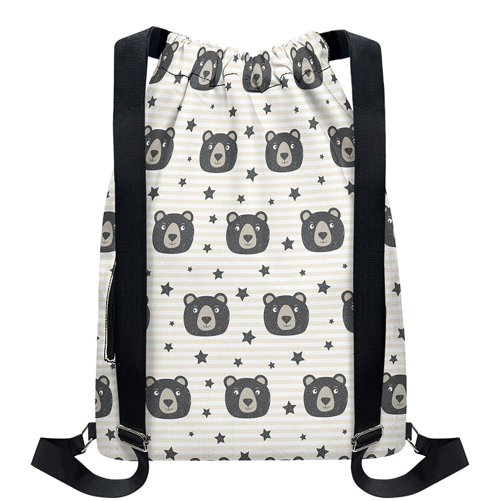 Cute Black Bear Pattern Print Drawstring Backpack