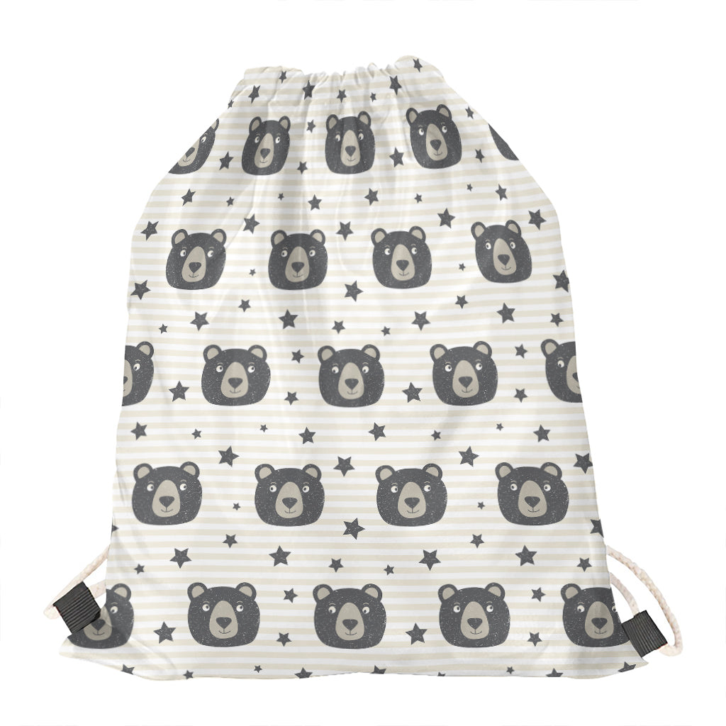 Cute Black Bear Pattern Print Drawstring Bag