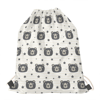 Cute Black Bear Pattern Print Drawstring Bag