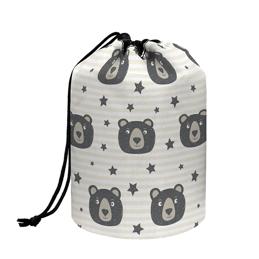 Cute Black Bear Pattern Print Drawstring Makeup Bag