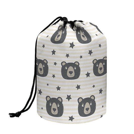 Cute Black Bear Pattern Print Drawstring Makeup Bag