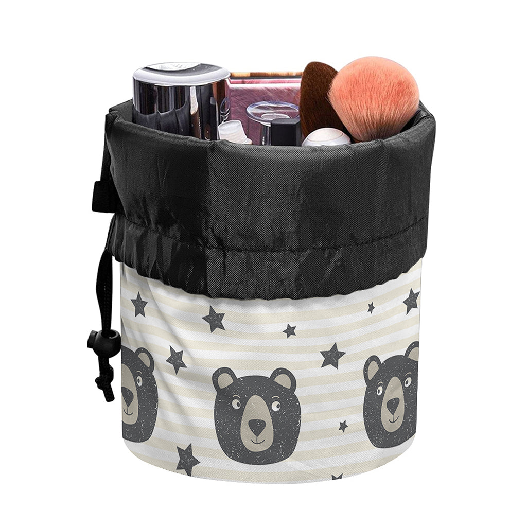 Cute Black Bear Pattern Print Drawstring Makeup Bag