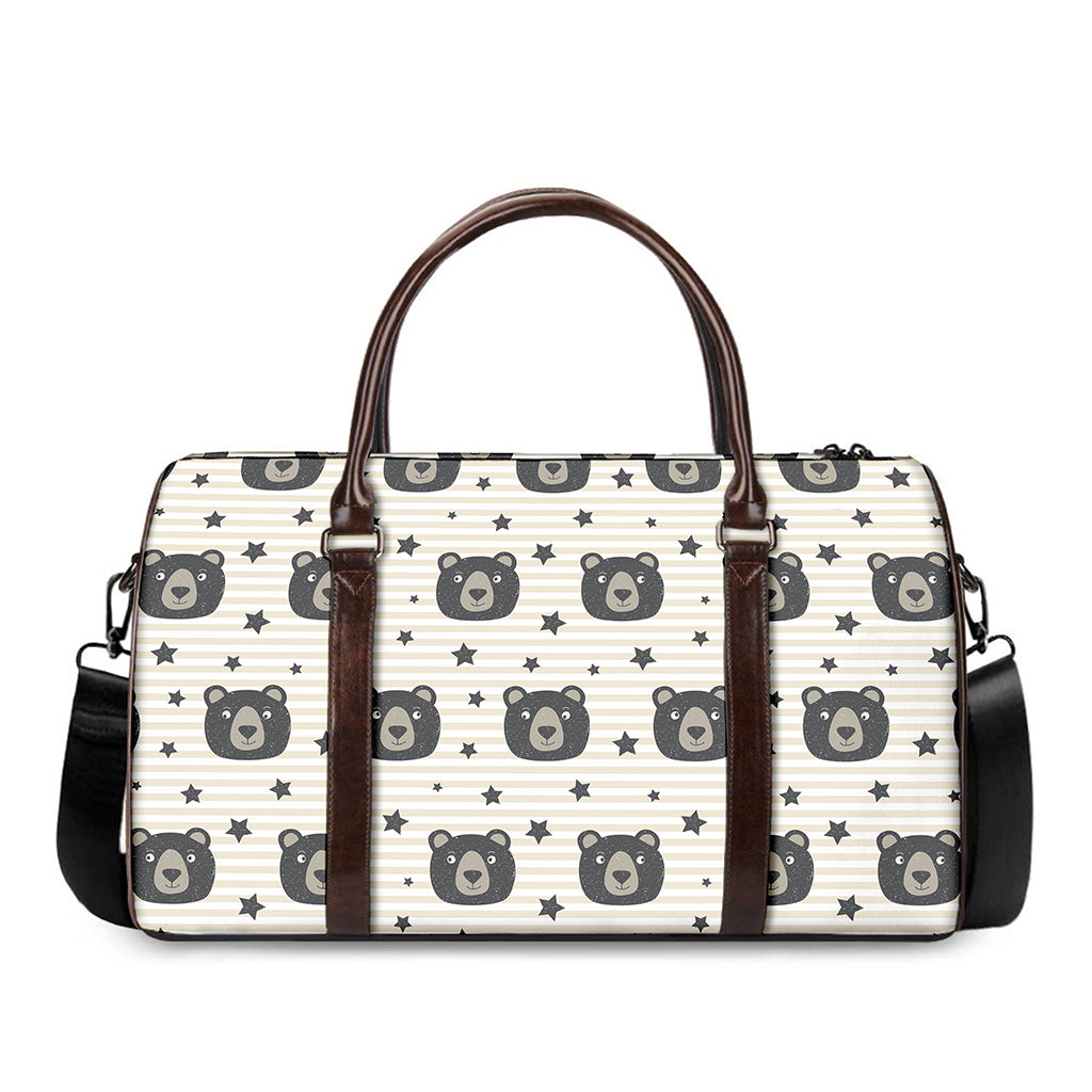 Cute Black Bear Pattern Print Duffle Bag
