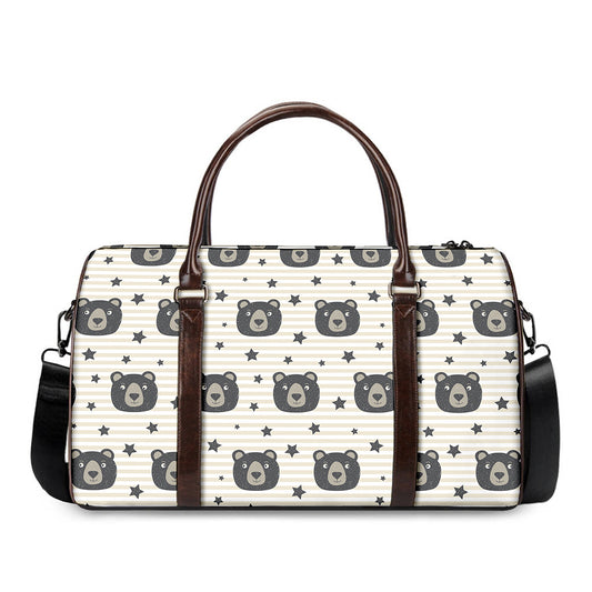 Cute Black Bear Pattern Print Duffle Bag