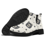 Cute Black Bear Pattern Print Flat Ankle Boots