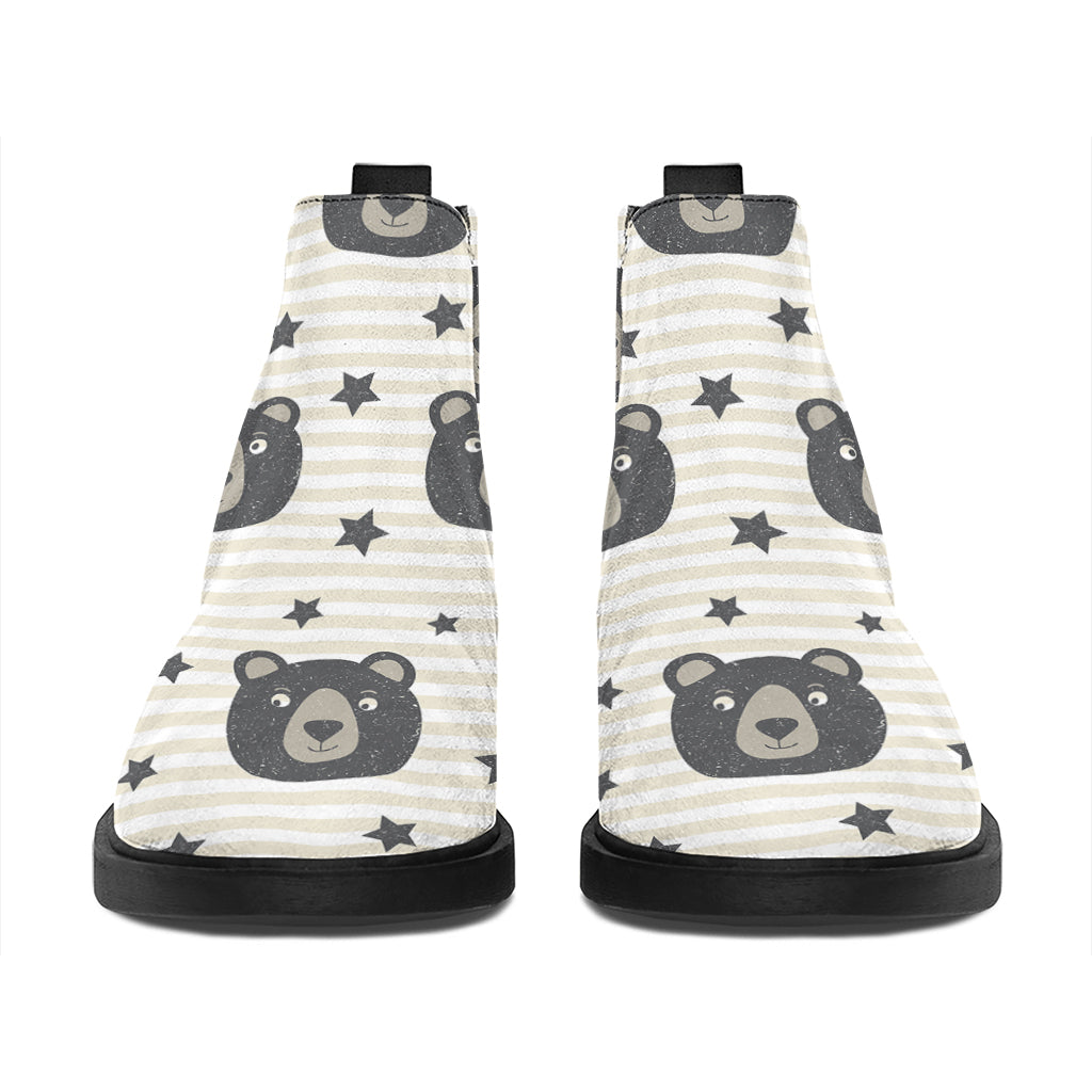 Cute Black Bear Pattern Print Flat Ankle Boots