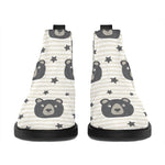 Cute Black Bear Pattern Print Flat Ankle Boots