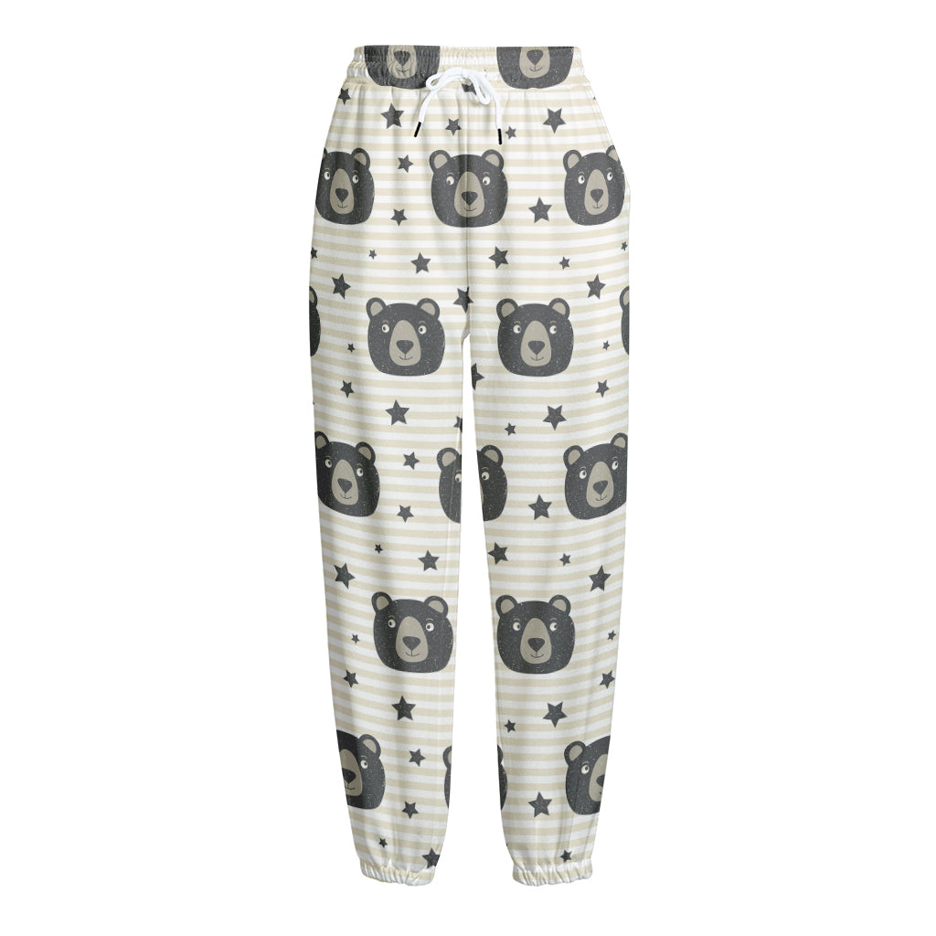 Cute Black Bear Pattern Print Fleece Lined Knit Pants