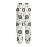 Cute Black Bear Pattern Print Fleece Lined Knit Pants