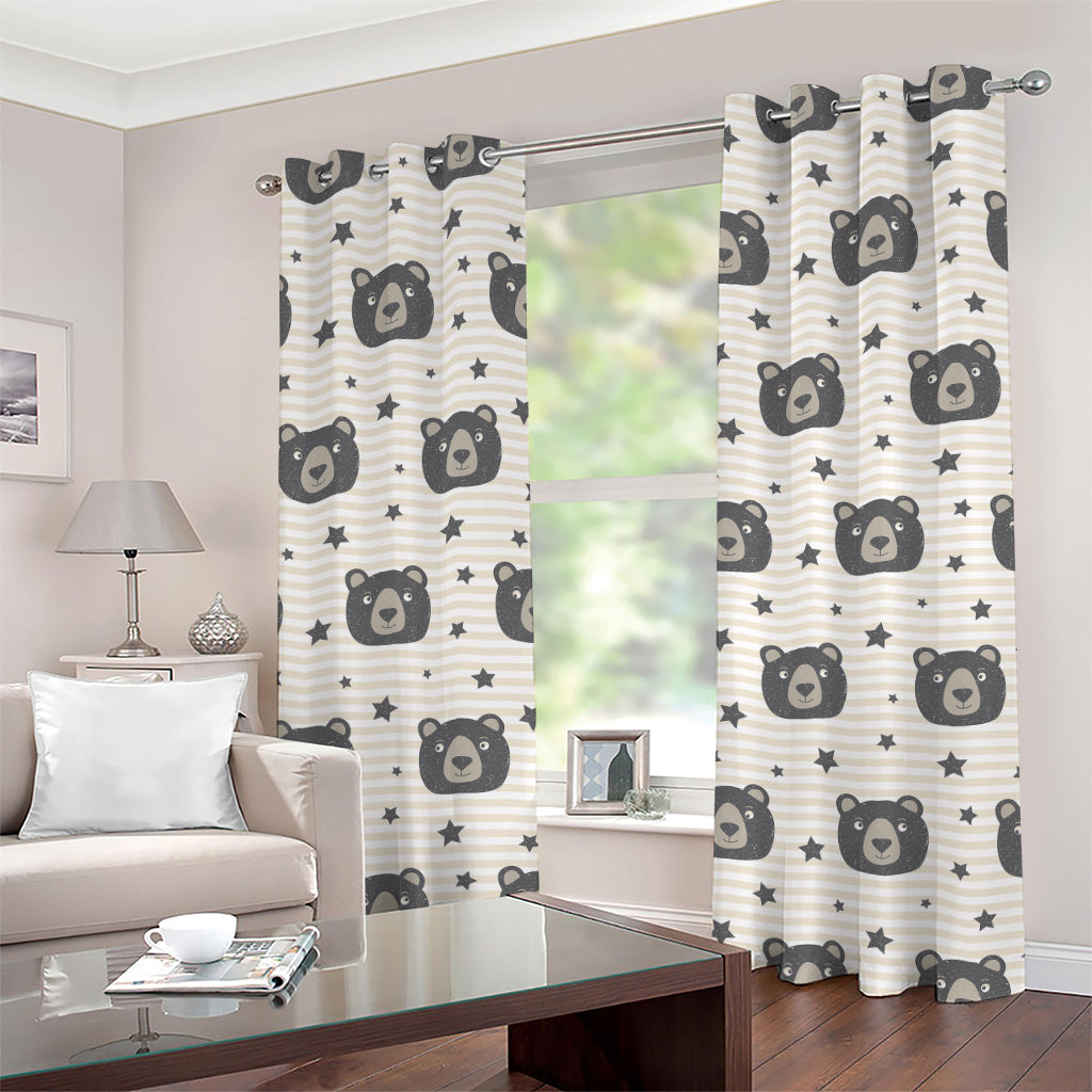 Cute Black Bear Pattern Print Grommet Curtains