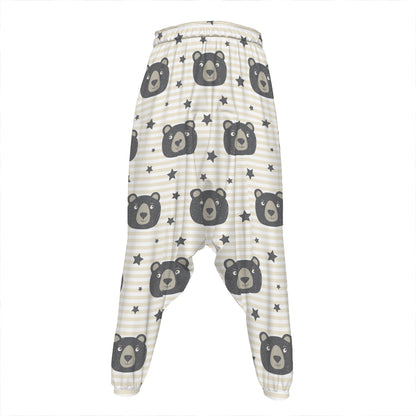 Cute Black Bear Pattern Print Hammer Pants