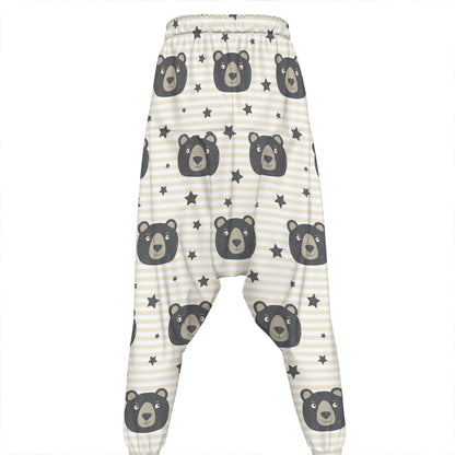 Cute Black Bear Pattern Print Hammer Pants