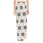 Cute Black Bear Pattern Print High Slit Maxi Skirt