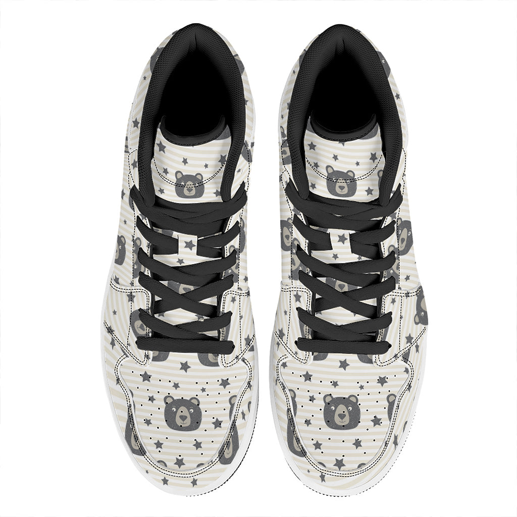 Cute Black Bear Pattern Print High Top Leather Sneakers