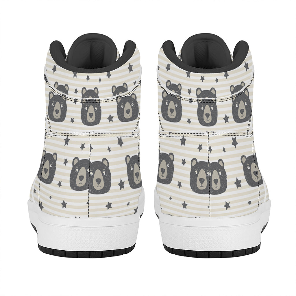 Cute Black Bear Pattern Print High Top Leather Sneakers