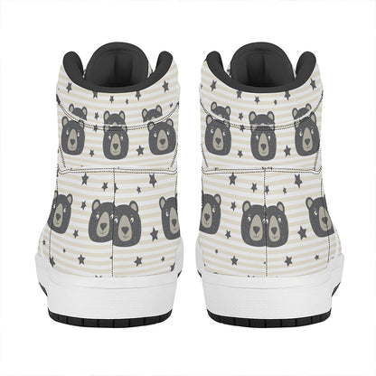 Cute Black Bear Pattern Print High Top Leather Sneakers