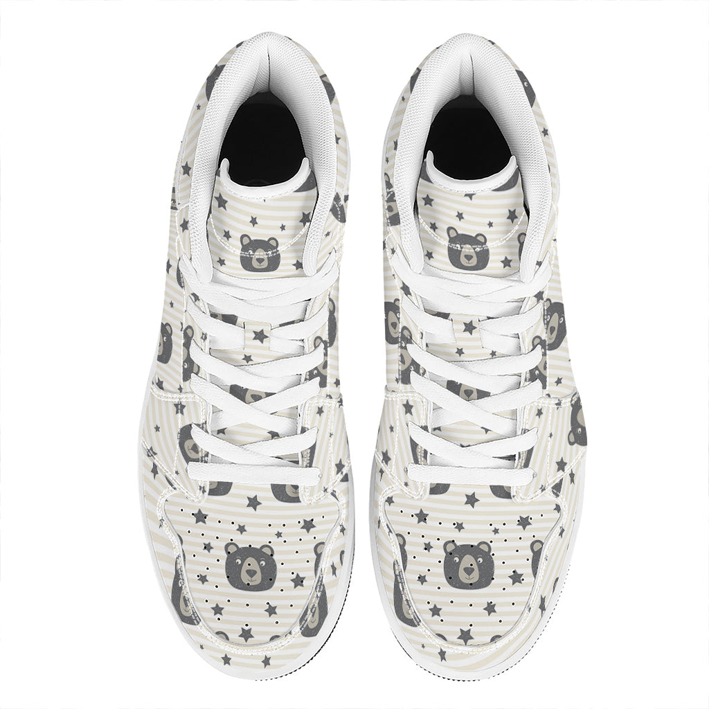 Cute Black Bear Pattern Print High Top Leather Sneakers