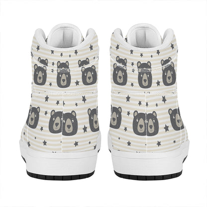 Cute Black Bear Pattern Print High Top Leather Sneakers