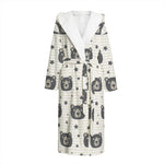 Cute Black Bear Pattern Print Hooded Bathrobe