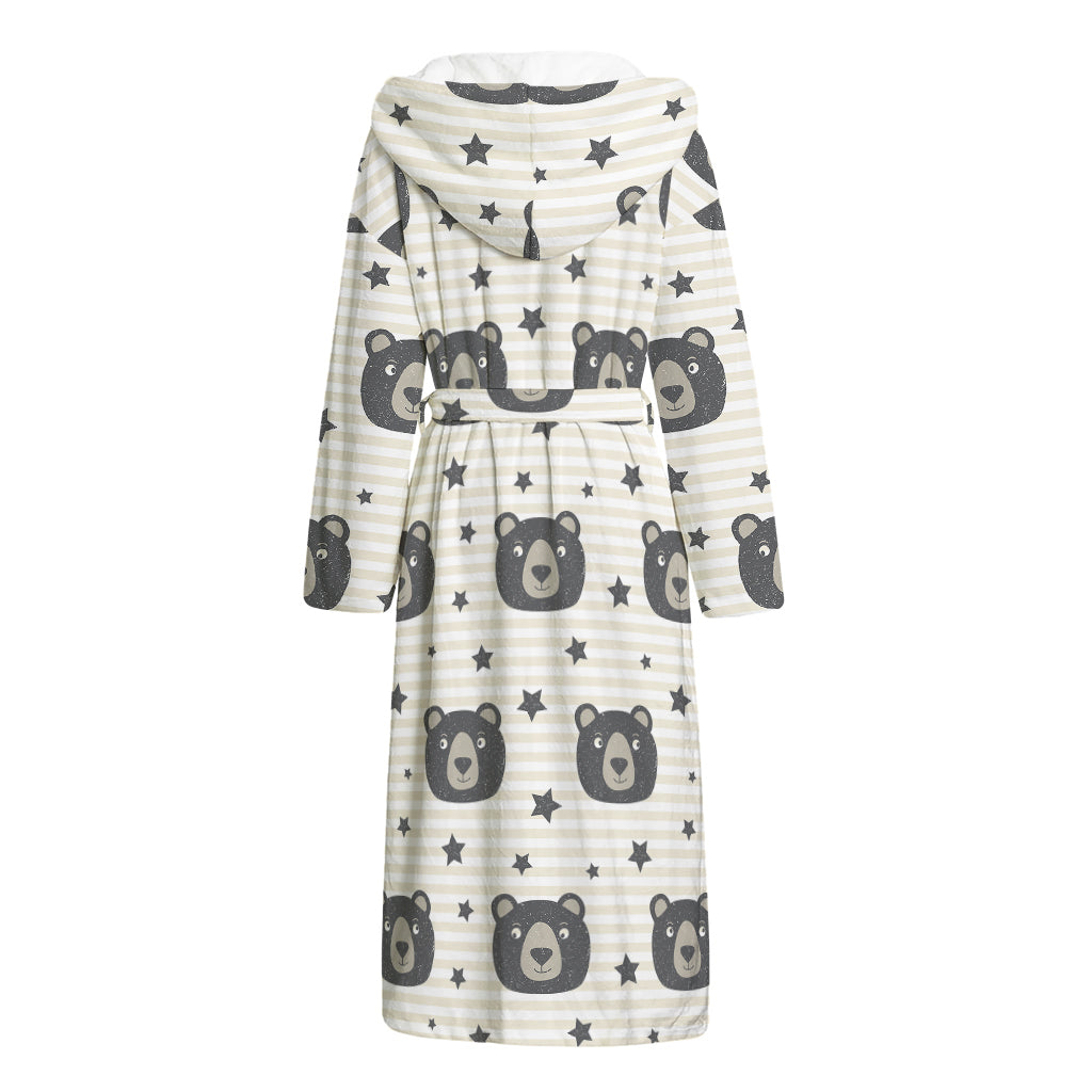 Cute Black Bear Pattern Print Hooded Bathrobe