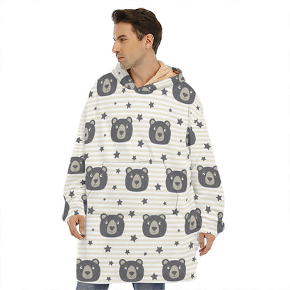 Cute Black Bear Pattern Print Hoodie Blanket