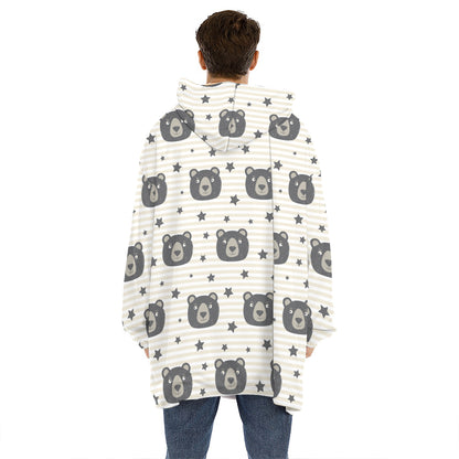Cute Black Bear Pattern Print Hoodie Blanket