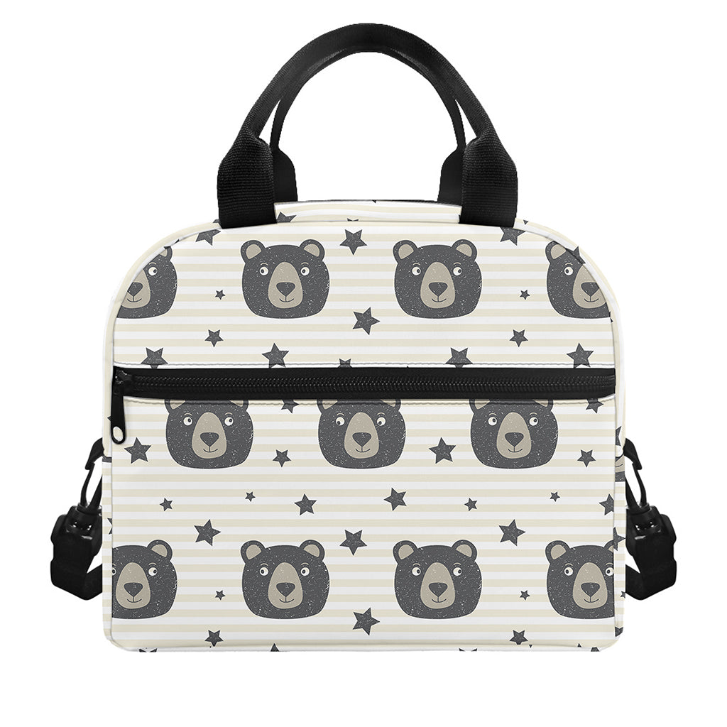 Cute Black Bear Pattern Print Insulated Lunch Bag