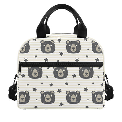 Cute Black Bear Pattern Print Insulated Lunch Bag