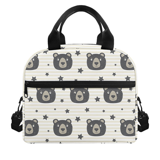 Cute Black Bear Pattern Print Insulated Lunch Bag