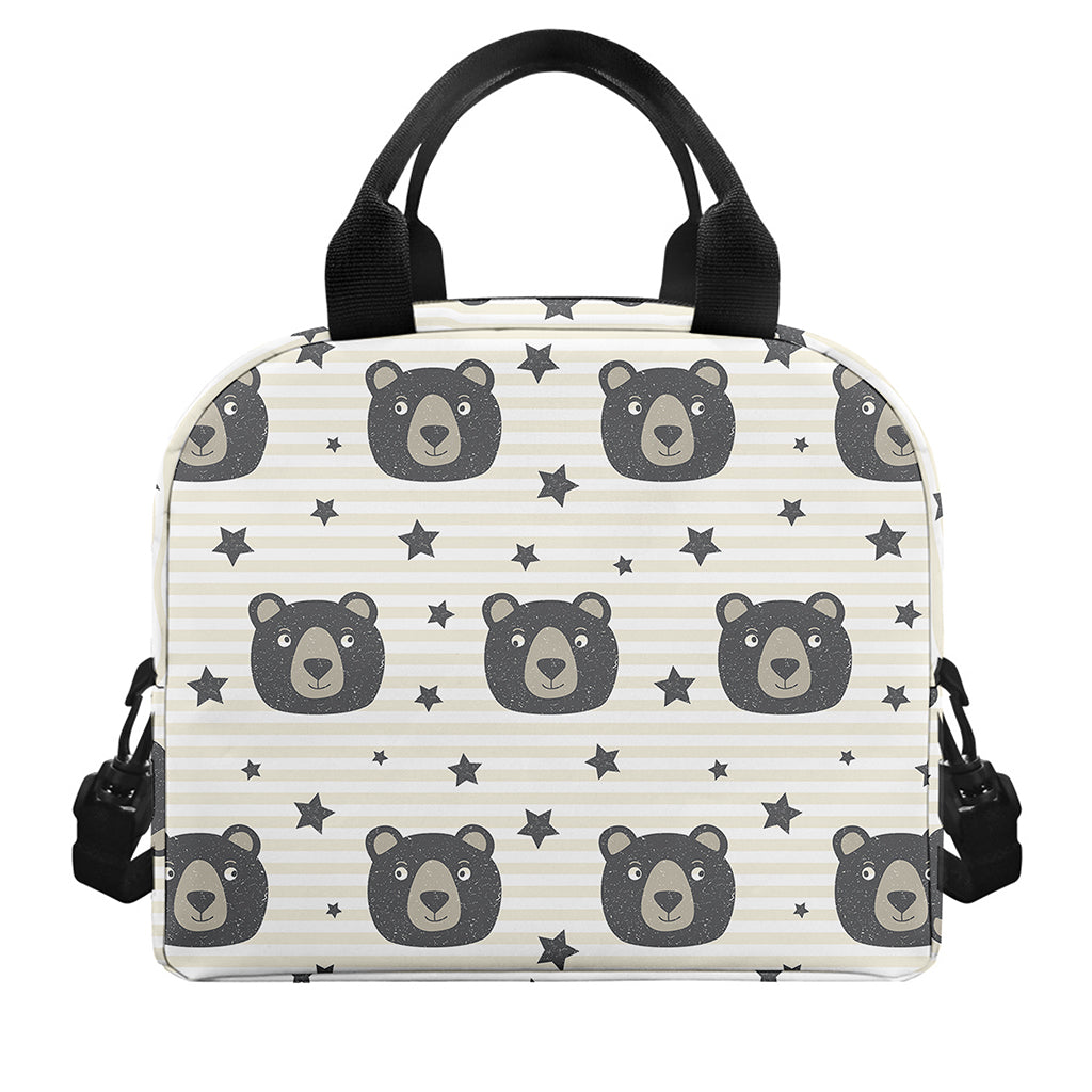 Cute Black Bear Pattern Print Insulated Lunch Bag