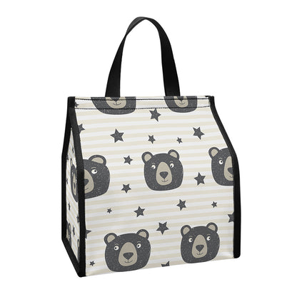 Cute Black Bear Pattern Print Insulated Lunch Tote