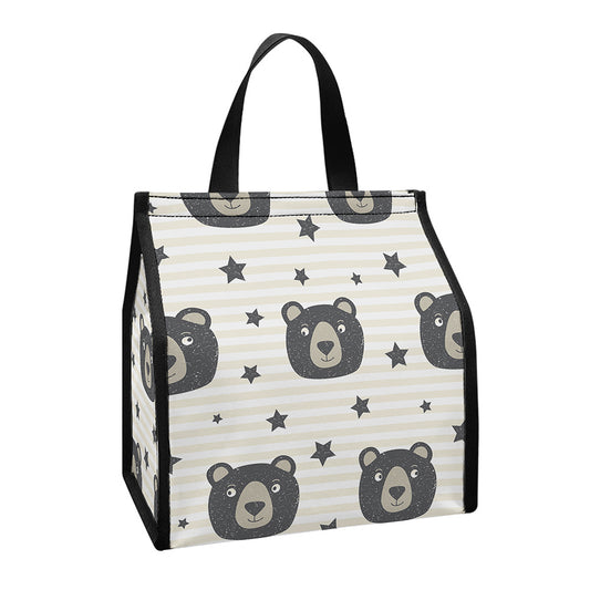 Cute Black Bear Pattern Print Insulated Lunch Tote