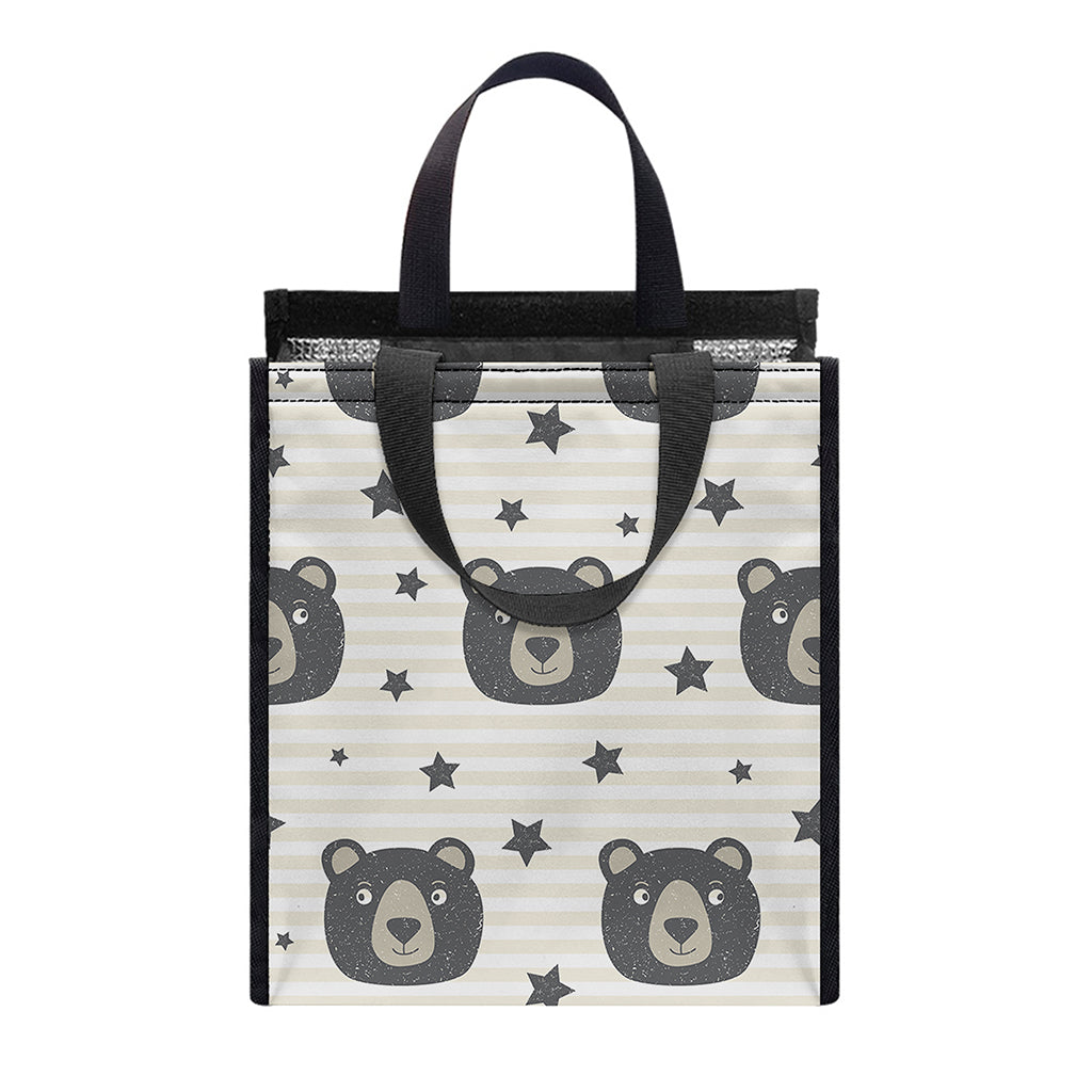 Cute Black Bear Pattern Print Insulated Lunch Tote