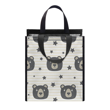 Cute Black Bear Pattern Print Insulated Lunch Tote