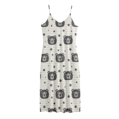 Cute Black Bear Pattern Print Jersey Midi Cami Dress