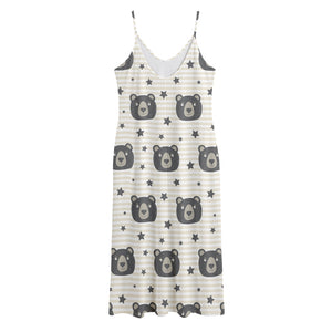 Cute Black Bear Pattern Print Jersey Midi Cami Dress