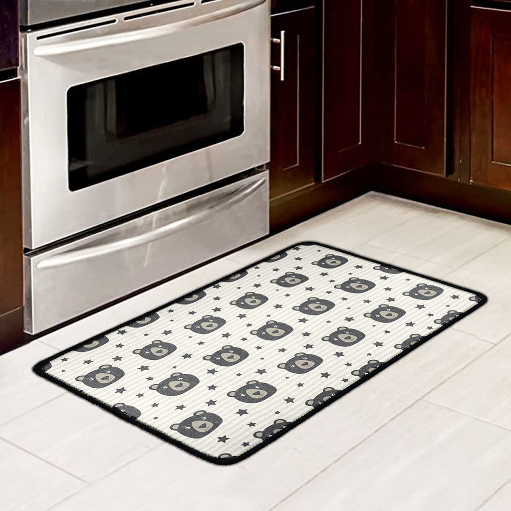 Cute Black Bear Pattern Print Kitchen Mat