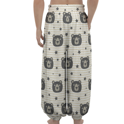 Cute Black Bear Pattern Print Lantern Pants