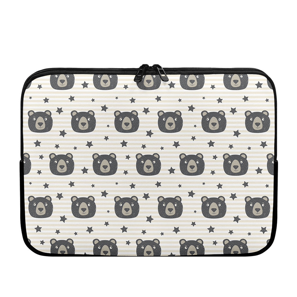 Cute Black Bear Pattern Print Laptop Sleeve